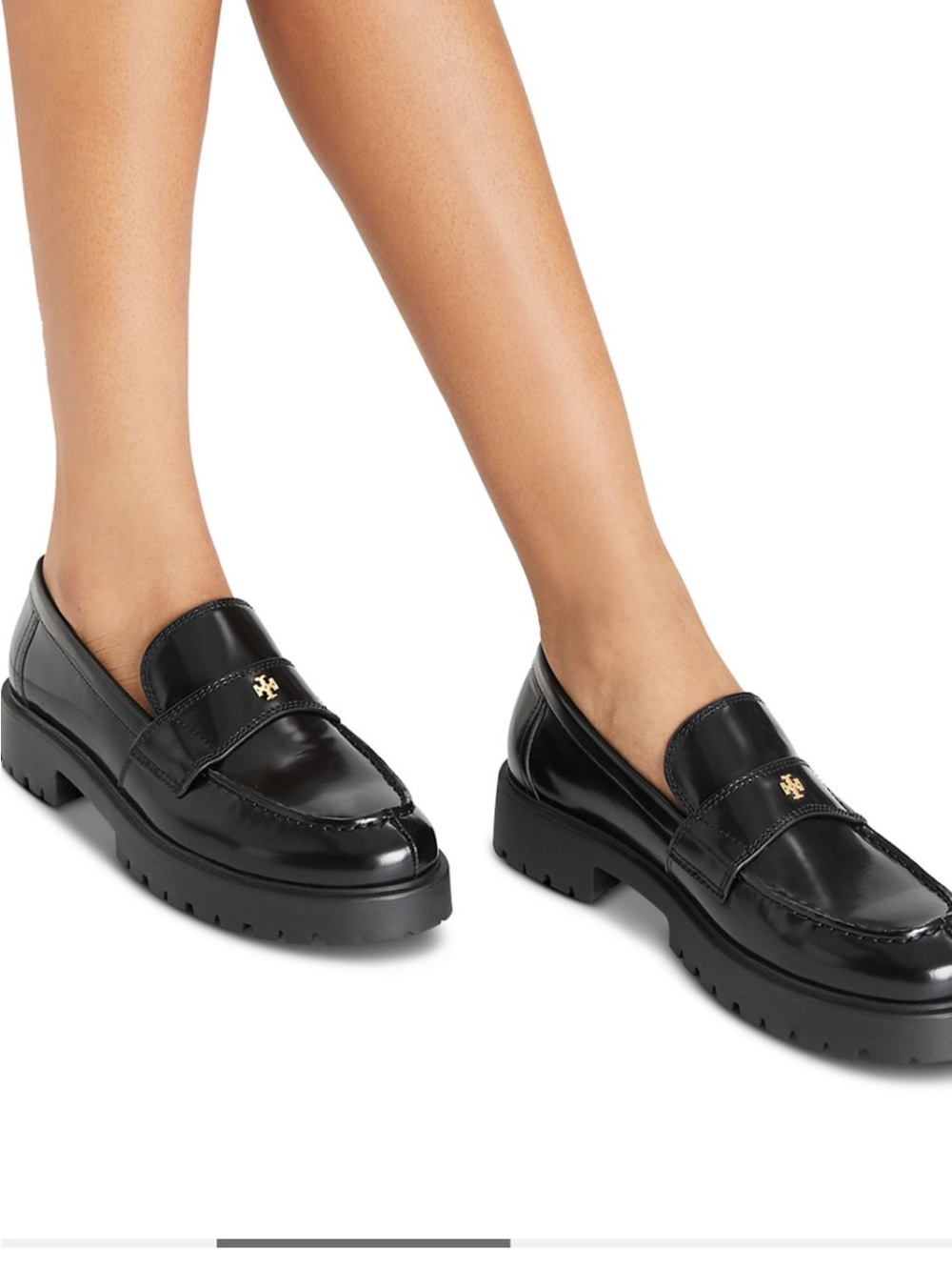 Tory Burch Black Patent Leather Penny Loafers with Gold Logo